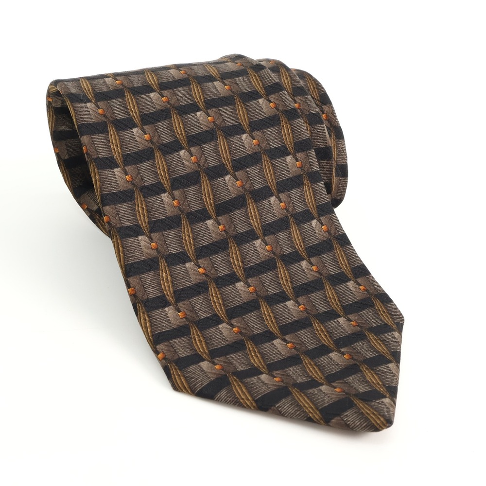 Robert Talbott Studio Necktie Brown‎ Black Geometric Pattern Silk Mens Tie